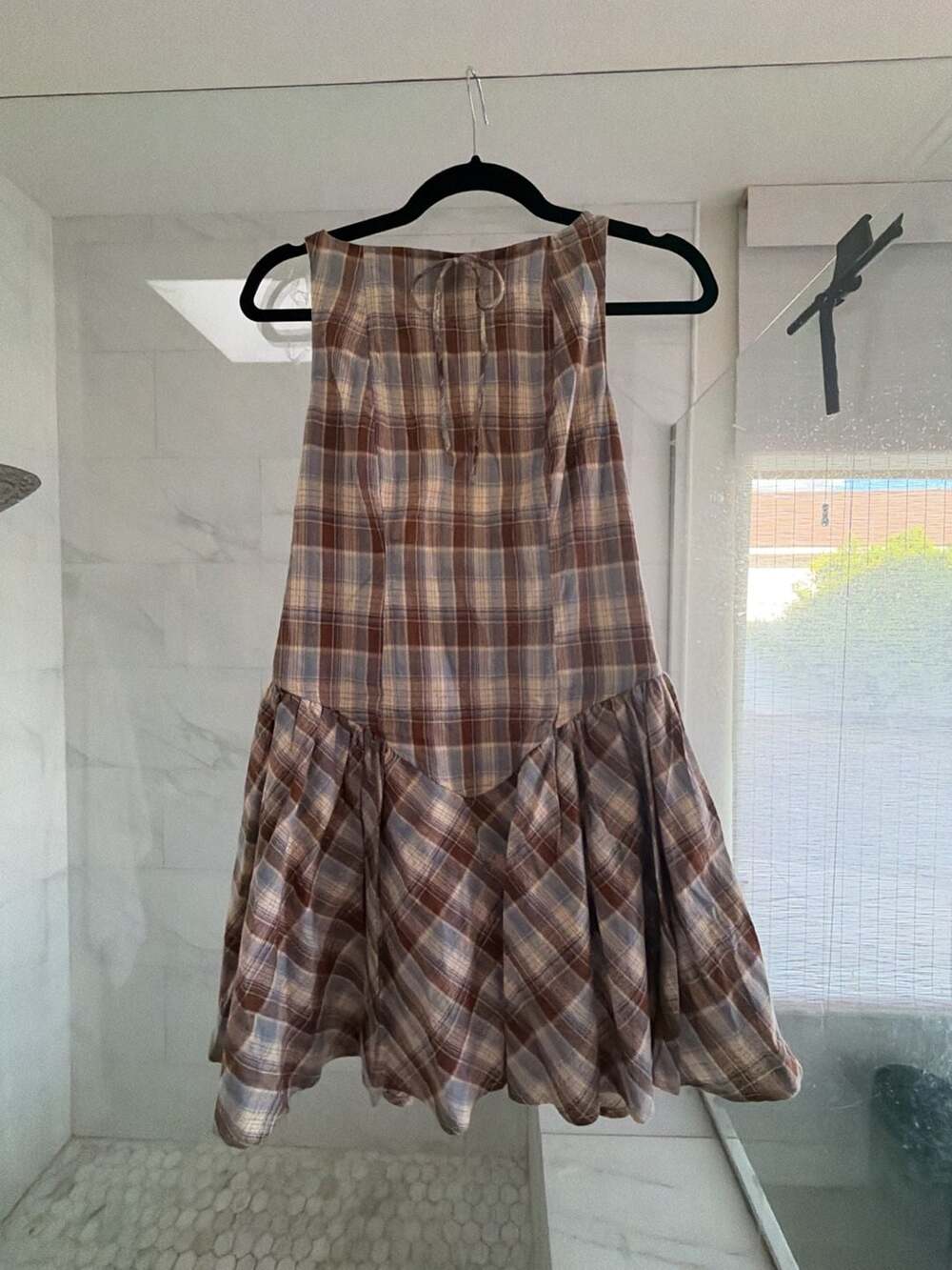 Wild Fable Plaid Mini Dress Size XS Blue Brown Sleeveless Drop Waist